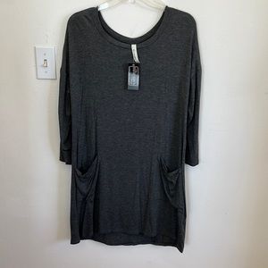 Linens & Pearls Boutique Emerald Grey Midi Dress Size L NWT